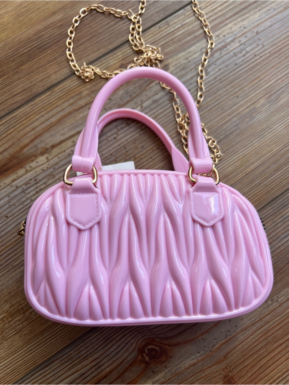Pink Quilted-Style Women’s Top Handle Bag with Gold Chain